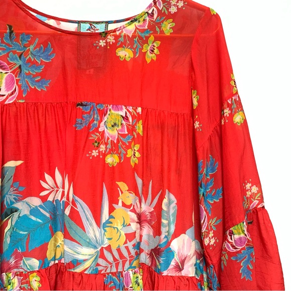 Johnny Was Peonies Garden Blouse Size Small Silky Floral Top Tiered Flowy Boho - Picture 6 of 12